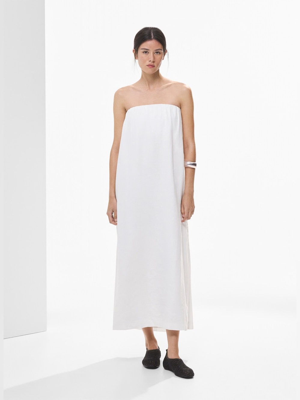 Babaton White Linen Maxi Dress